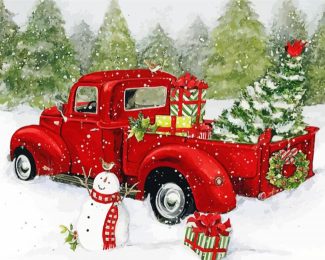Red Christmas Truck Diamond painting