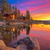 Rustic cabins at sunset diamond painting