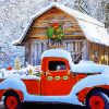 Snow Christmas Red Truck Diamond painting