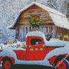 snow christmas red truck diamond painting