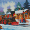 Snow Christmas Train Station diamond painting