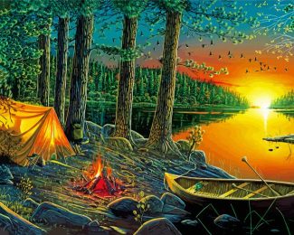 Tent By Lake diamond painting