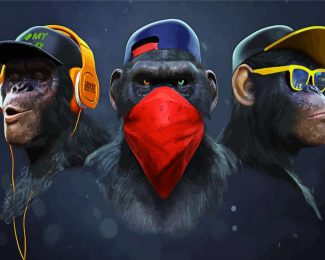 Three Black Monkeys Diamond painting
