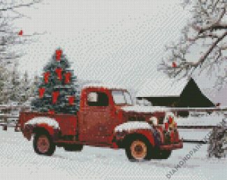 Vintage christmas truck diamond painting