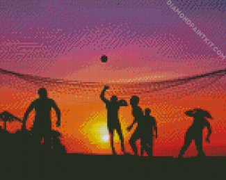 Volleyball Players Silhouette At Sunset diamond painting