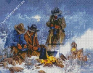 Winter Cowboys Campfire Diamond painting