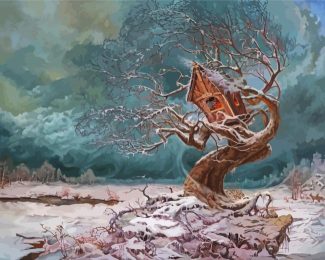 Winter Tree House diamond painting