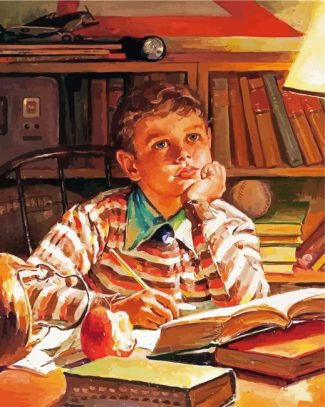 Young Boy Studying diamond painting