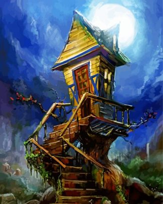Aesthetic Treehouse And Full Moon diamond painting