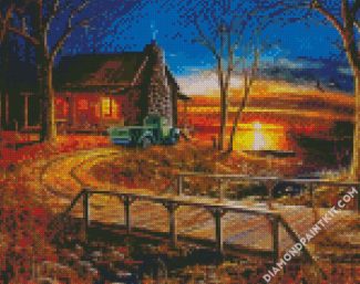 beautiful rustic cabin in the forest diamond painting