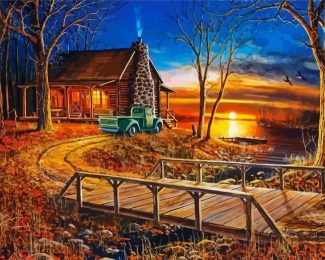 beautiful rustic cabin in the forest diamond painting
