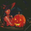 Halloween Witch And Black Cat diamond painting