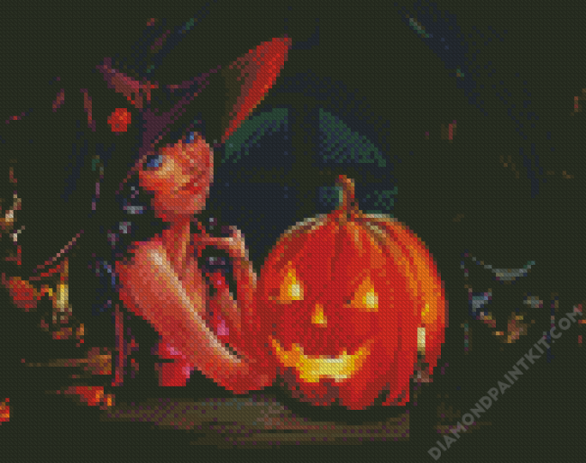 Halloween Witch And Black Cat diamond painting