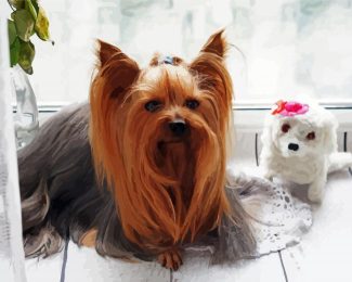 Long Hair Yorkshire Terrier And Dog Doll diamond painting