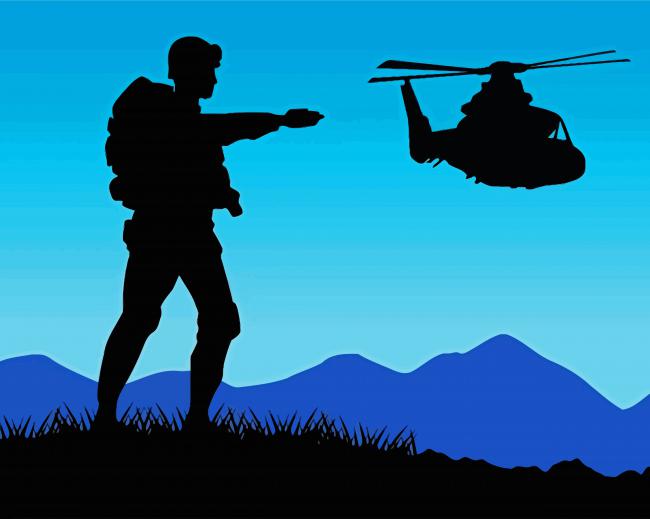 Military Soldier With Helicopter Silhouette diamond painting