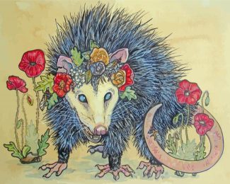 Opossum With Flowers diamond painting