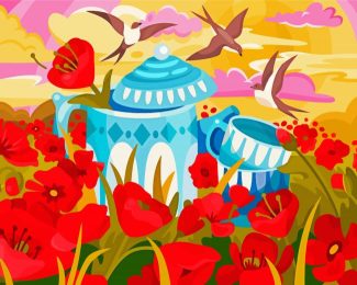 Poppies And Flying Birds diamond painting