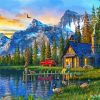rustic cabin by lake diamond painting