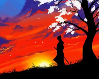 Samurai Silhouette Sunset diamond painting