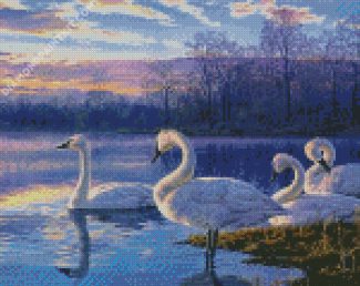 Swans On Lake diamond painting