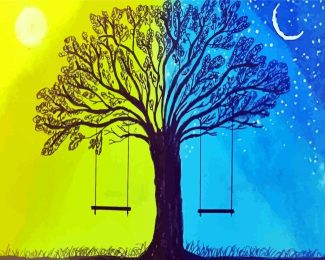 Swings In Tree Night And Day diamond painting