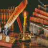 Vintage Books And Candle diamond painting