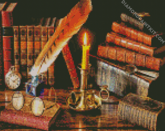 Vintage Books And Candle diamond painting