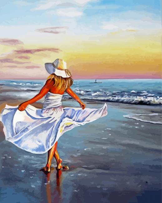 Woman Enjoying The Beach - 5D Diamond Painting 