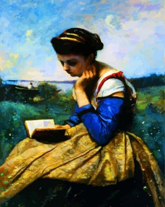 A Woman Reading By Corot diamond painting