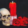 Candle With Red Roses And Skull diamond painting