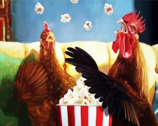 Chicken Eating Popcorn diamond painting