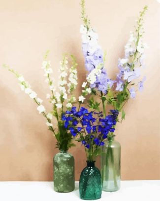 Delphiniums In Glass Bottles diamond painting
