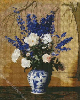 Delphiniums And Roses In Vase diamond painting