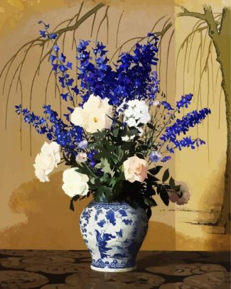 Delphiniums And Roses In Vase diamond painting