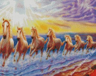 Seven Horses On Beach diamond painting