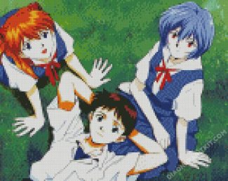 Shinji With Asuka And Rei diamond painting