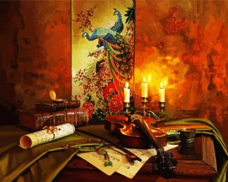 Still Life Violin And Candles diamond painting