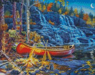 Waterfall Campfire diamond painting