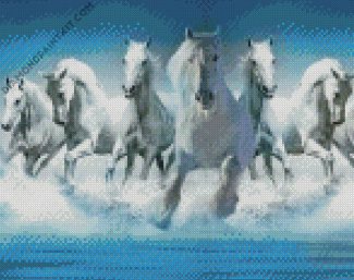 White Seven Horses diamond painting