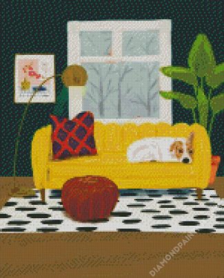 Aesthetic Dog On The Couch diamond painting