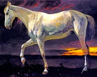 Bierstadt White Horse And Sunset diamond painting