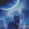 Cat By Blue And Black Moon diamond painting
