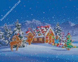 Christmas Snowy Gingerbread House diamond painting