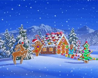 Christmas Snowy Gingerbread House diamond painting