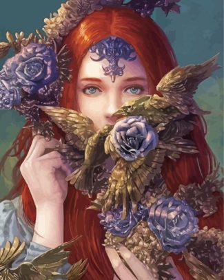 Floral Redhead Lady diamond painting
