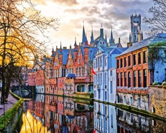 Houses At Sunset In Bruges diamond painting