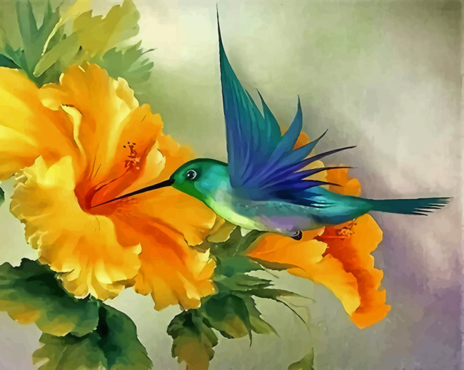 Hummingbird And Yellow Flower - 5D Diamond Painting