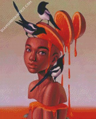 Orange Lady And Bird diamond painting