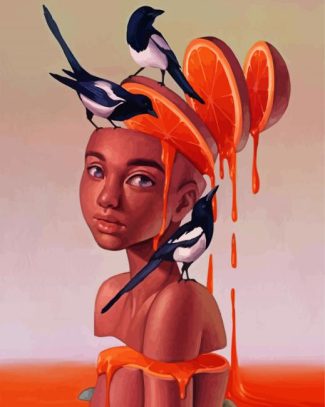 Orange Lady And Bird diamond painting