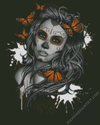 Sugar Skull And Monarch Butterflies diamond painting